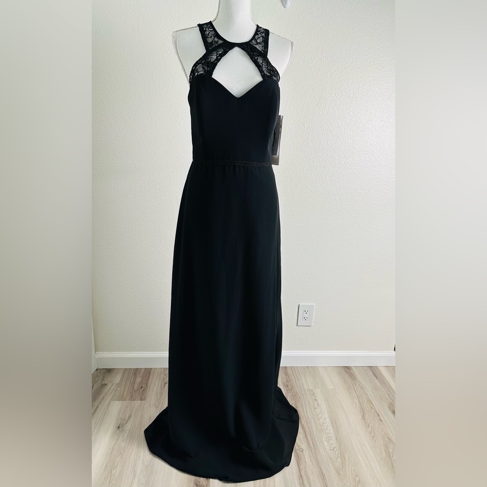 Hayley Paige Occasions Formal Black Halter Maxi Gown Size 12